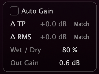 DynCurve Output section with Wet/Dry Mix and Output Gain
