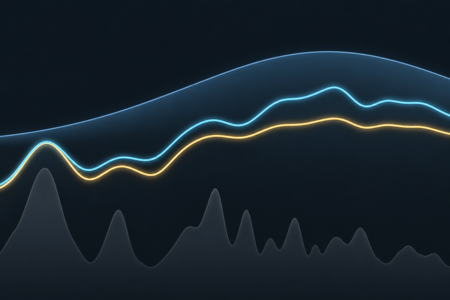 Revelio artwork with blue and gold curves over a frequency spectrum